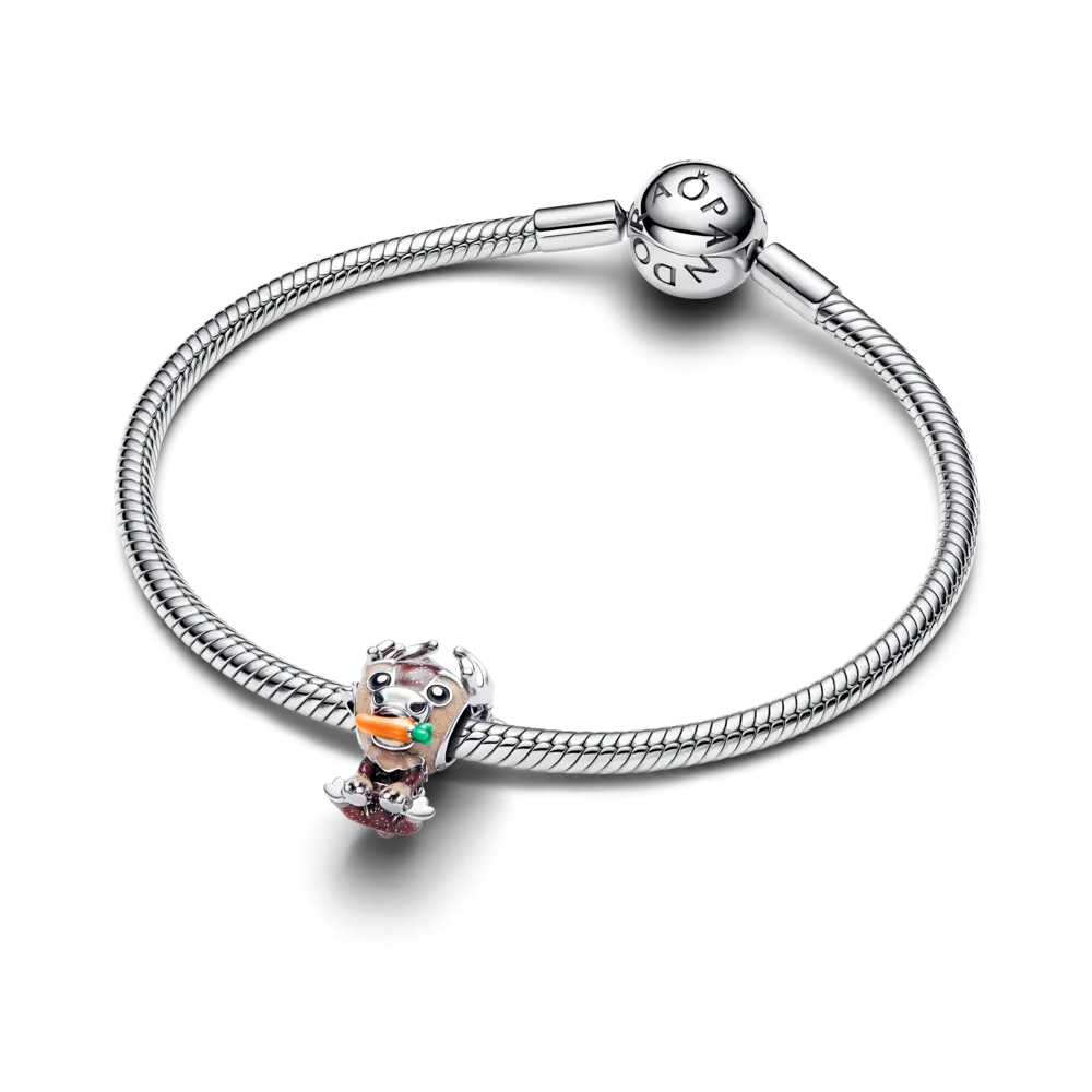 Disney Frozen Sven sterling silver charm with glittery brown and beige, orange, red, green and black enamel/794129C01