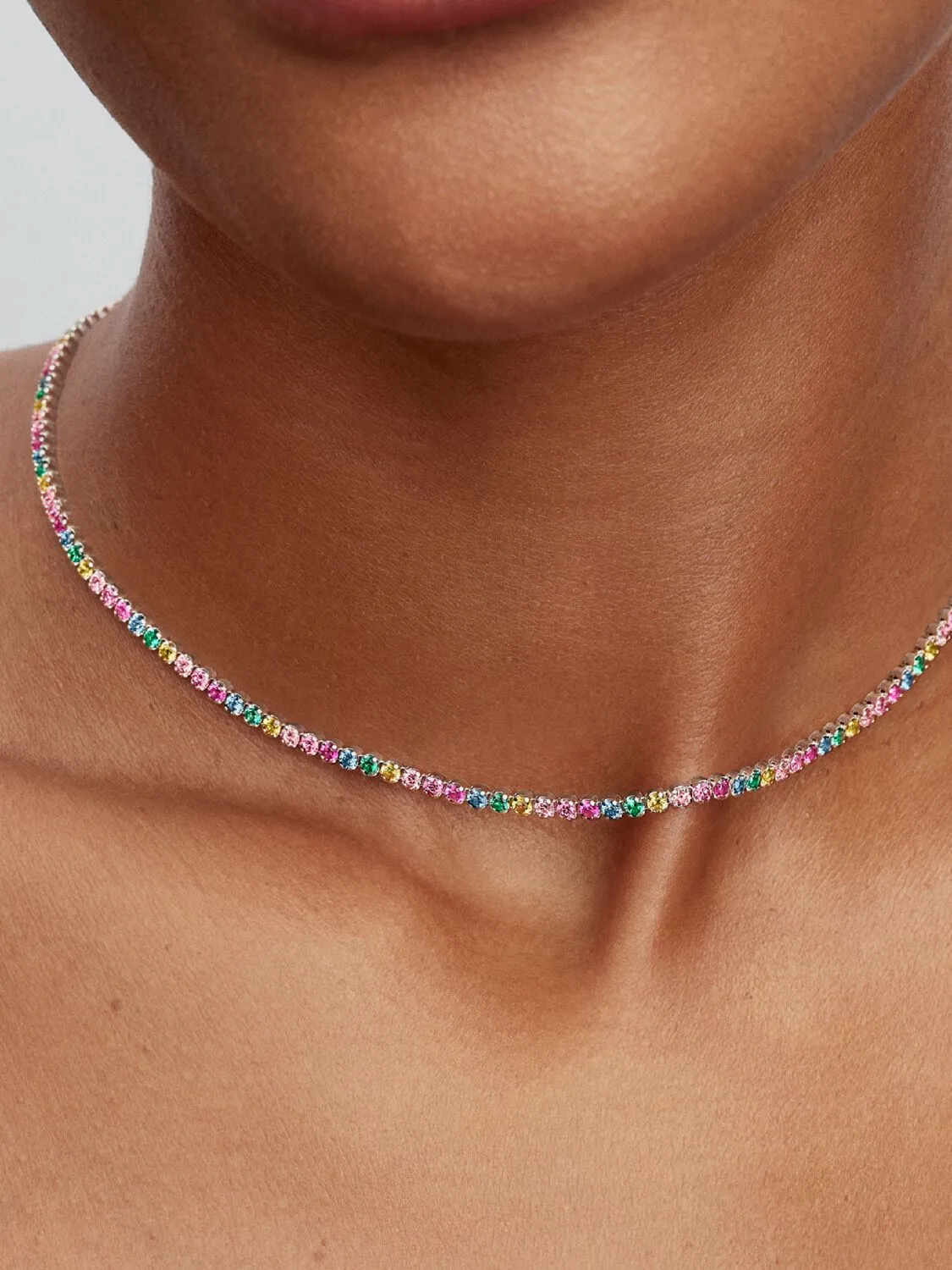 Sterling silver necklace with yellow, blue, phlox 