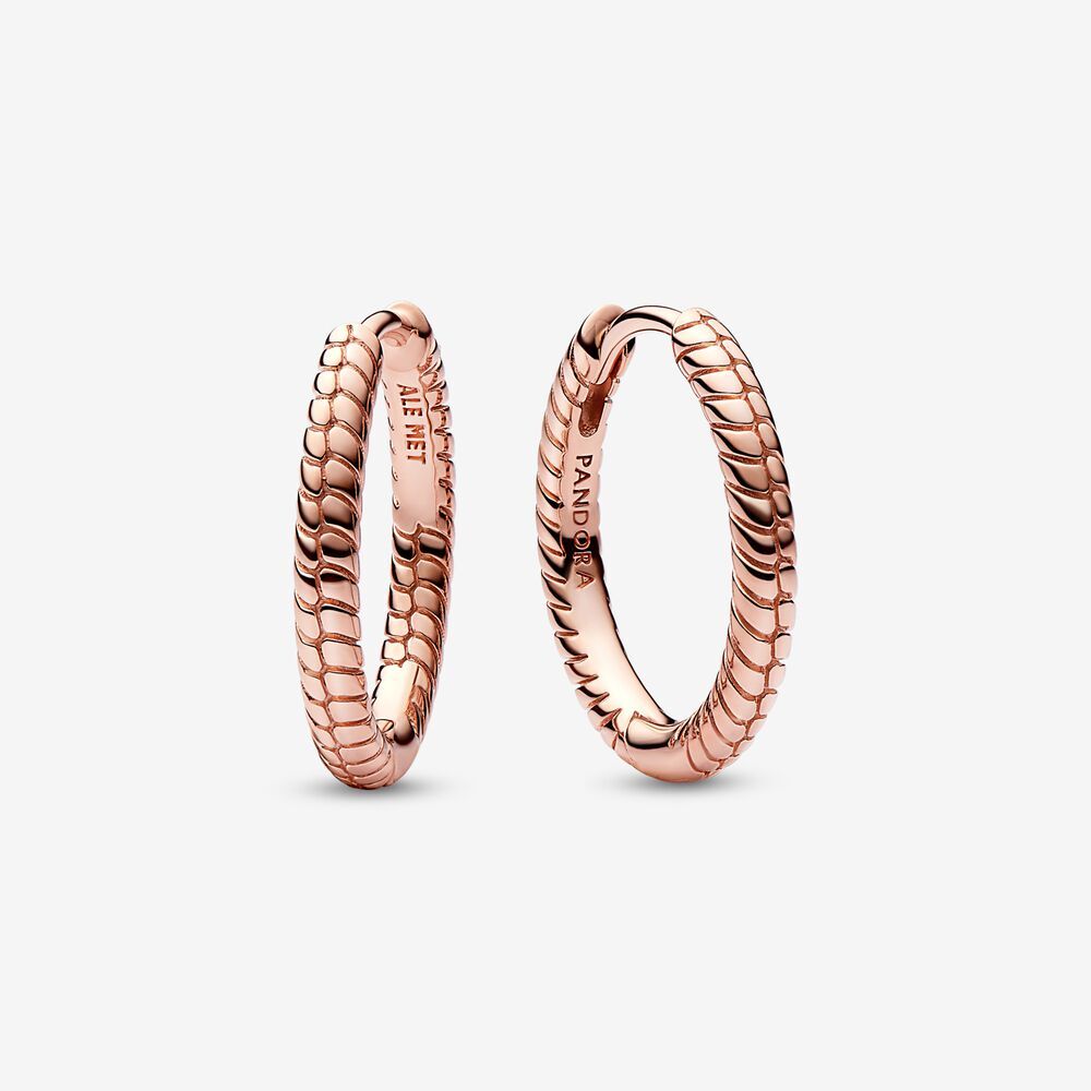 Snake chain pattern 14k rose gold-plated hoop earr