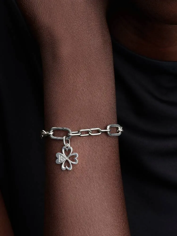 Clover sterling silver medallion with clear cubic 