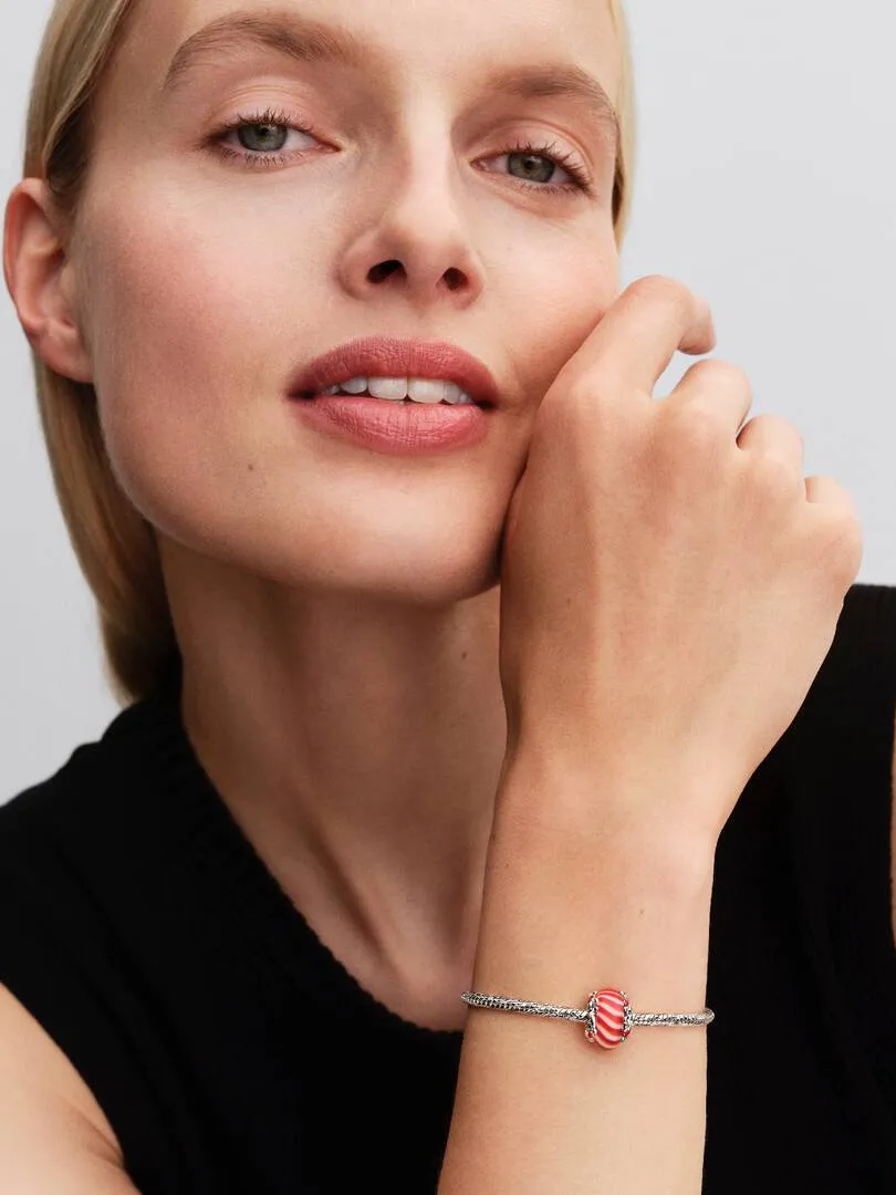 Candy sterling silver charm with red and white Murano glass, shimmering white, red and green enamel/794252C01