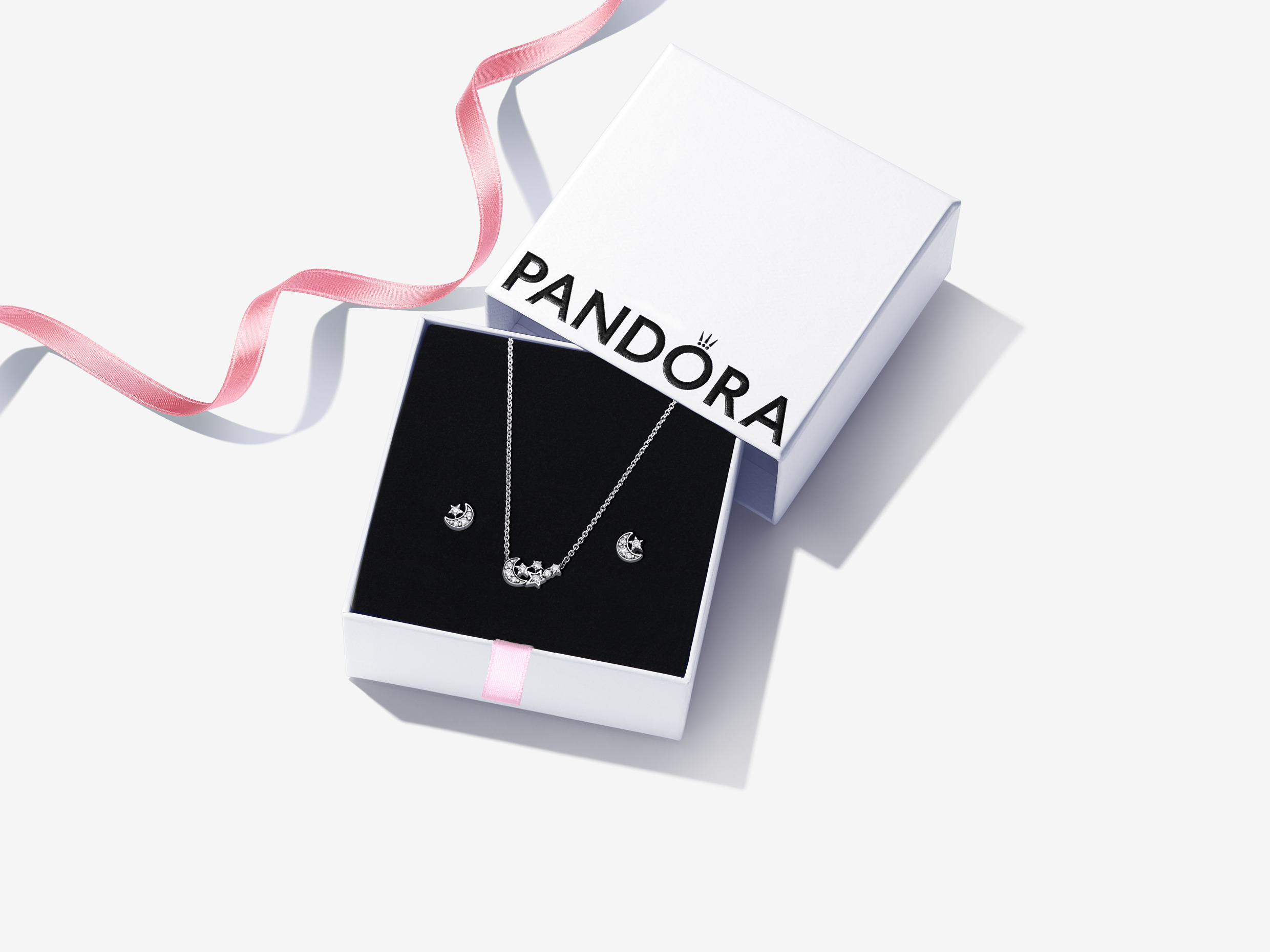 Sparkling Moon and Star Necklace and Earrings Set