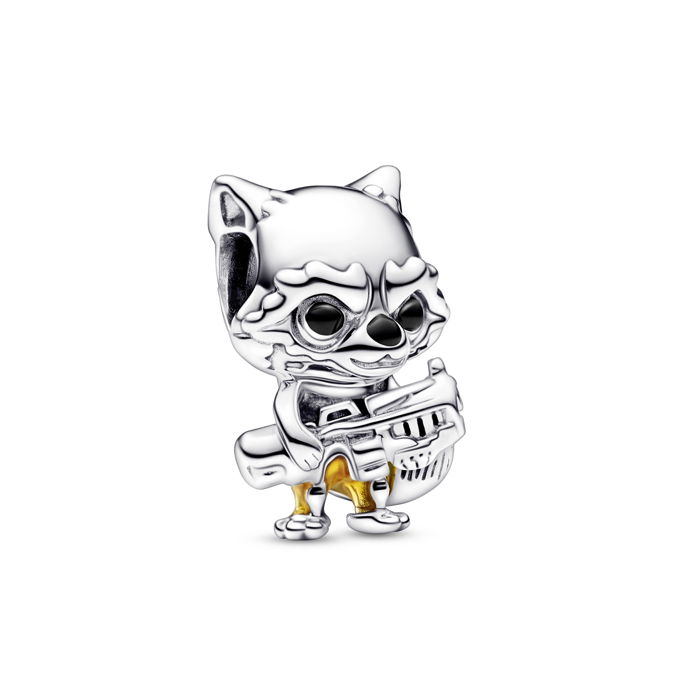 Marvel Rocket sterling silver charm with black and transparent orange enamel
