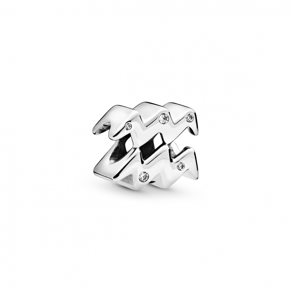 Aquarius sterling silver charm with clear cubic zi