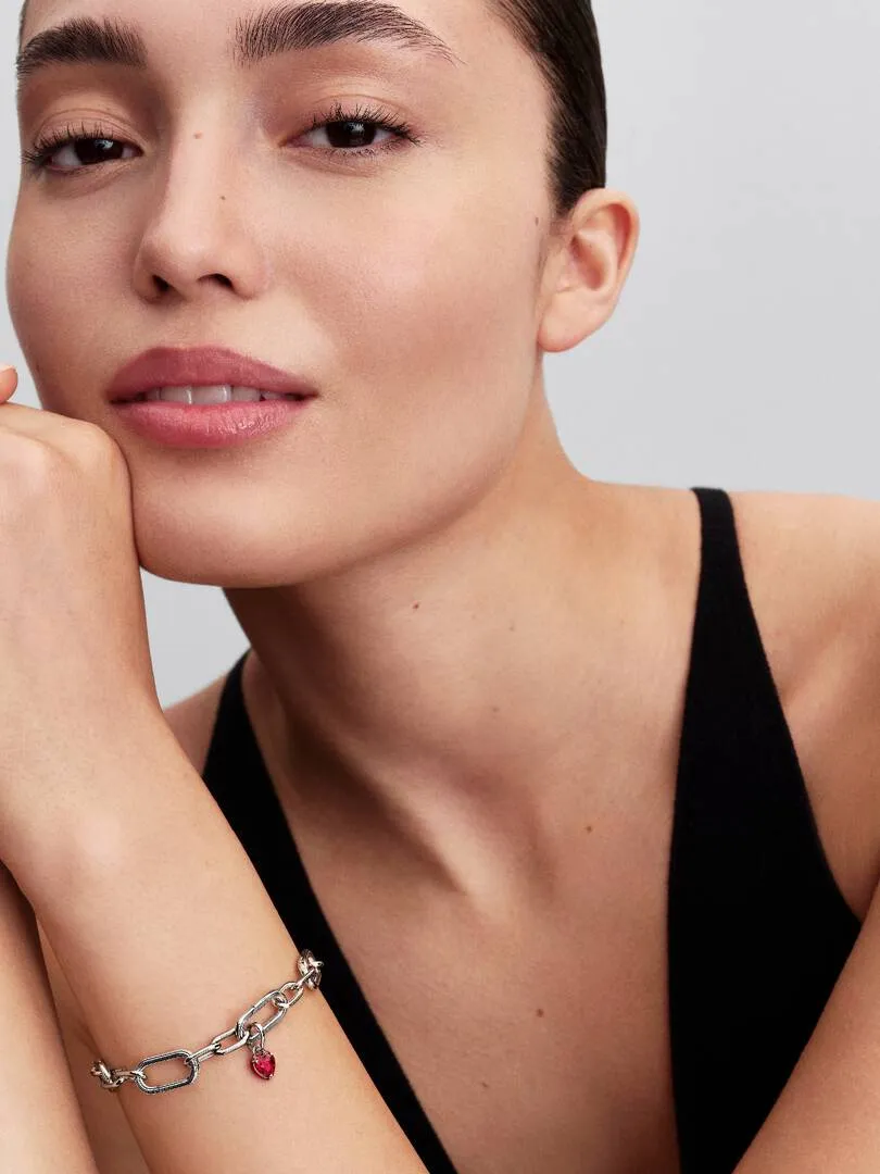 Heart sterling silver mini dangle with salsa red crystal and red enamel/ 793042C05