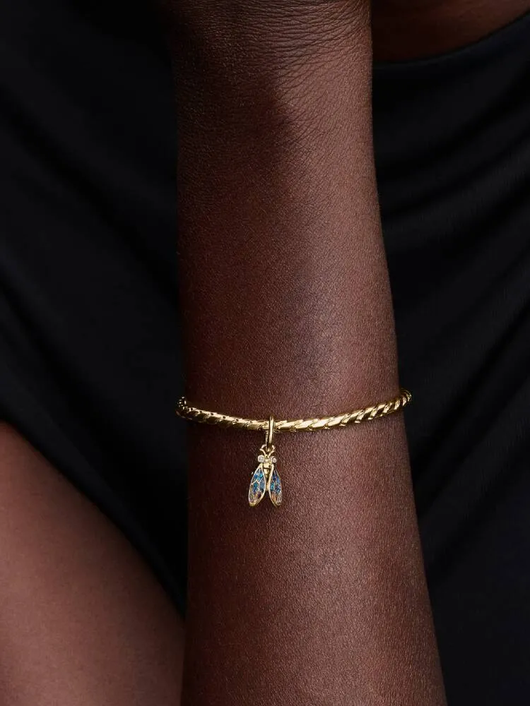 Cicada 14k gold-plated dangle with clear cubic zir