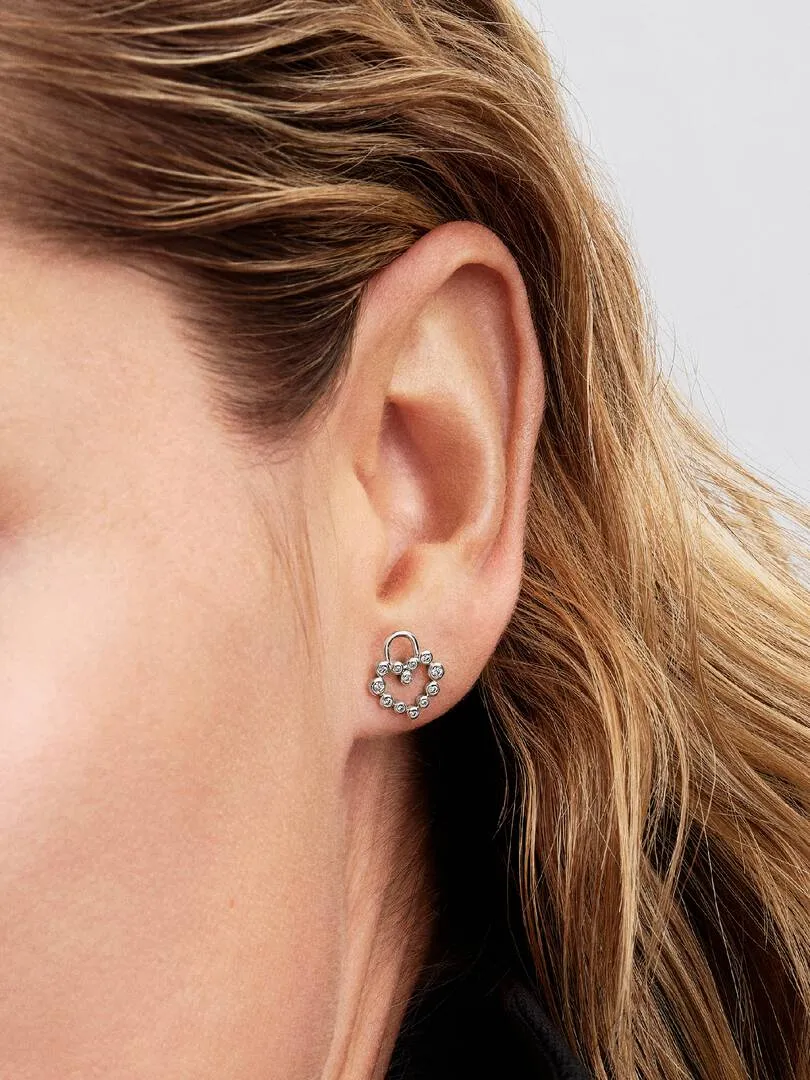 Heart padlock sterling silver stud earrings with clear cubic zirconia/ 294419C01