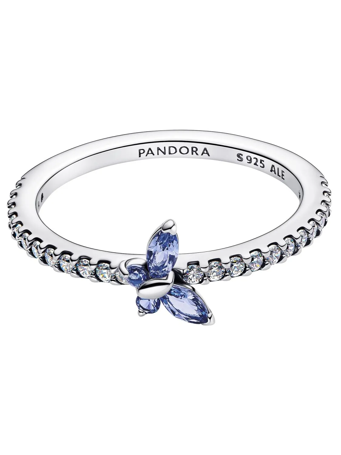 Butterfly sterling silver ring with cornflower blu