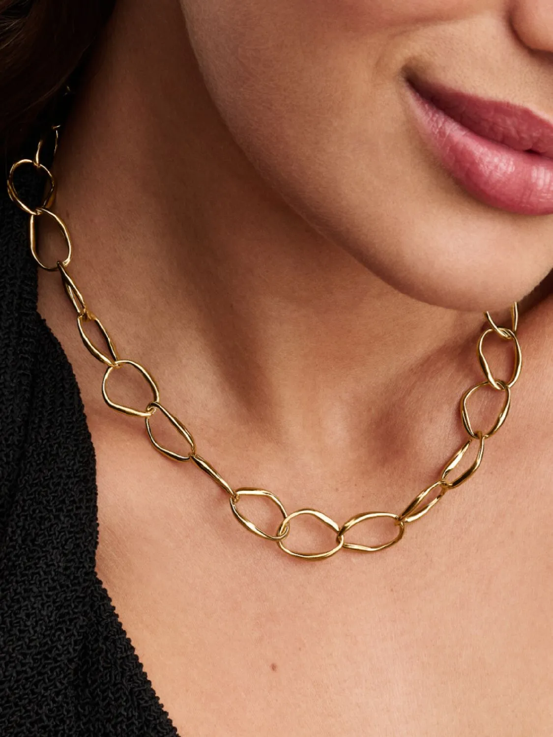 Organically shaped link 14k gold-plated necklace