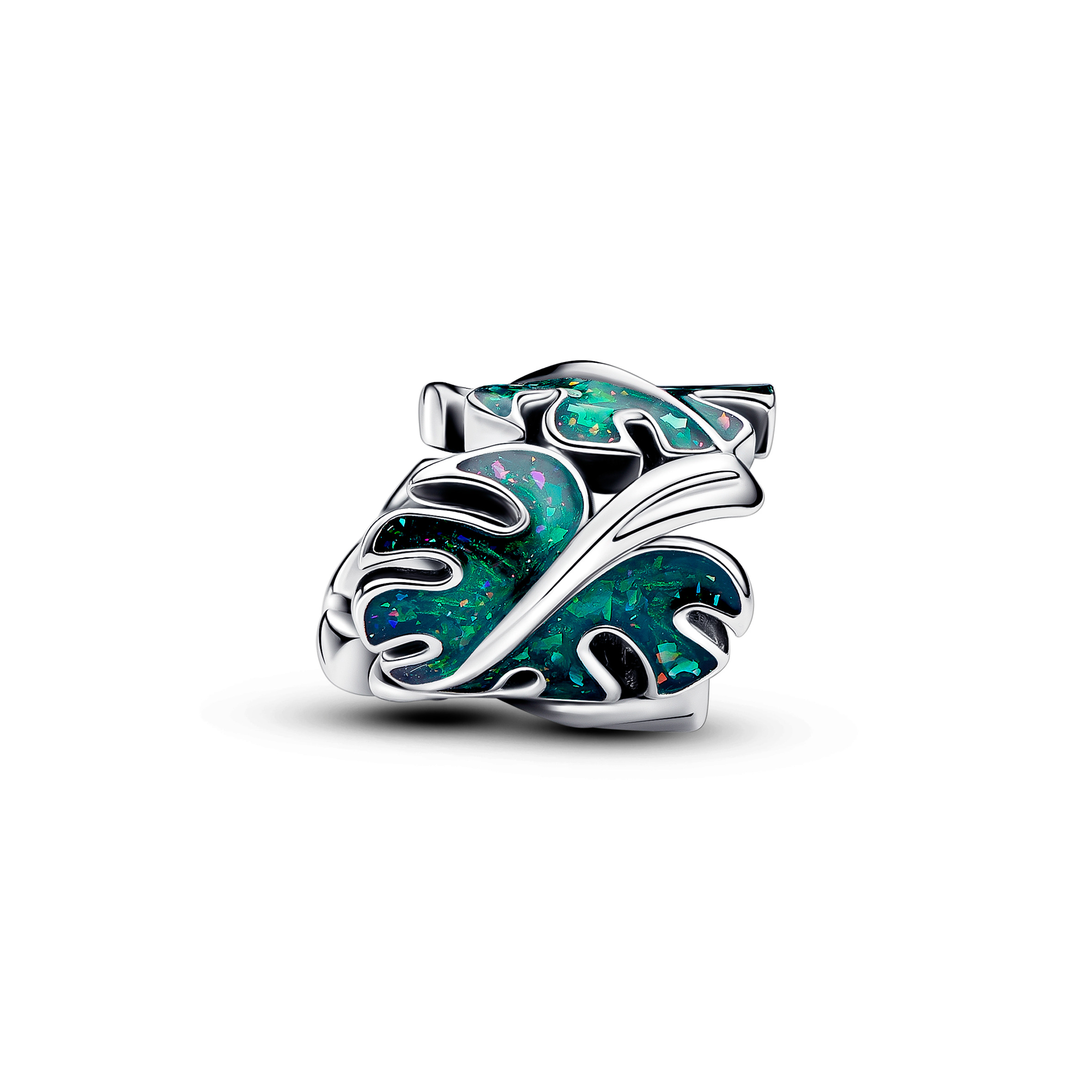 Monstera leaves sterling silver charm with hologra