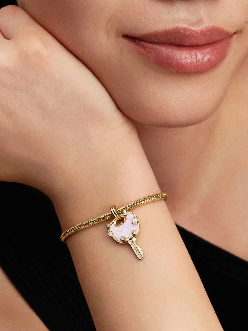 Love key 14k gold-plated dangle with clear cubic z