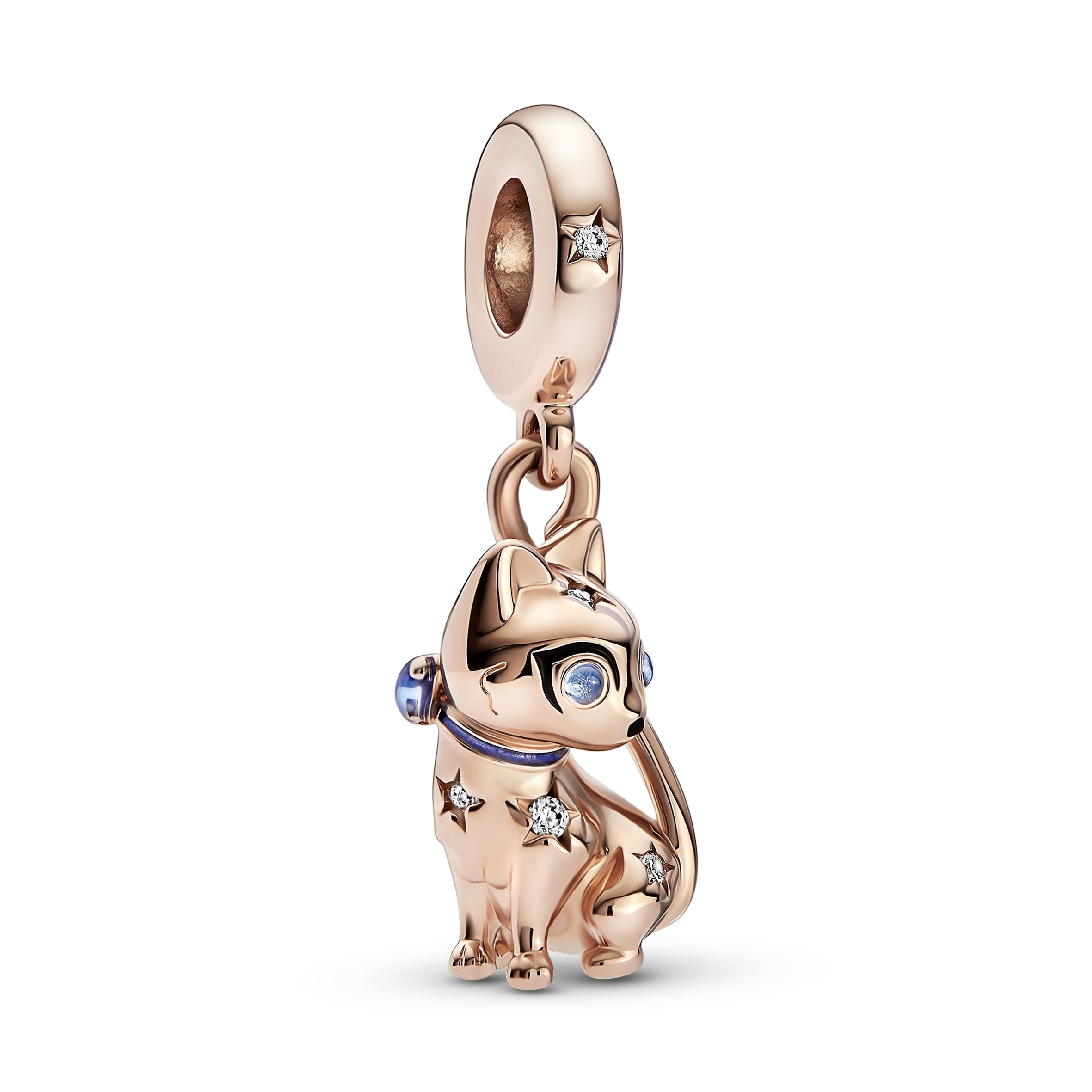 Cat 14k rose gold-plated dangle with clear cubic z