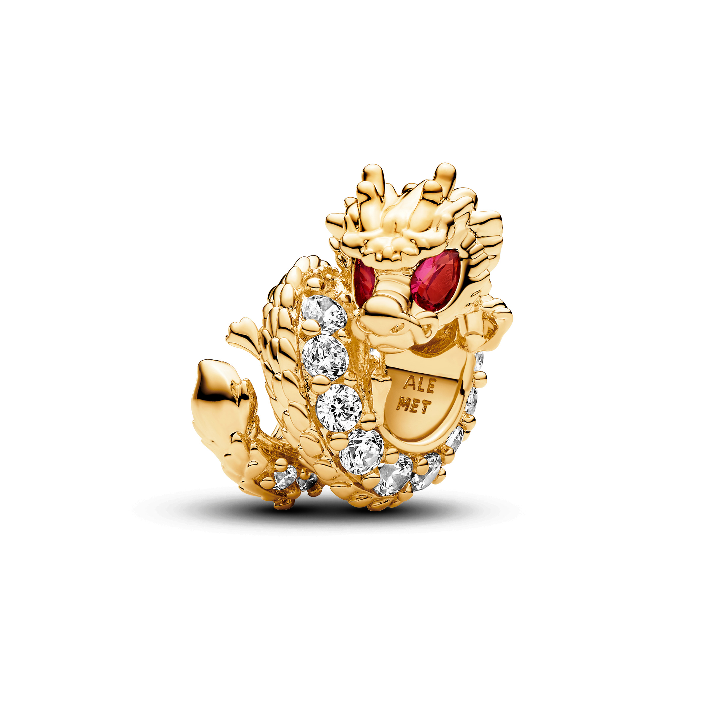Dragon 14k gold-plated charm with fuchsia rose crystal and clear cubic zirconia