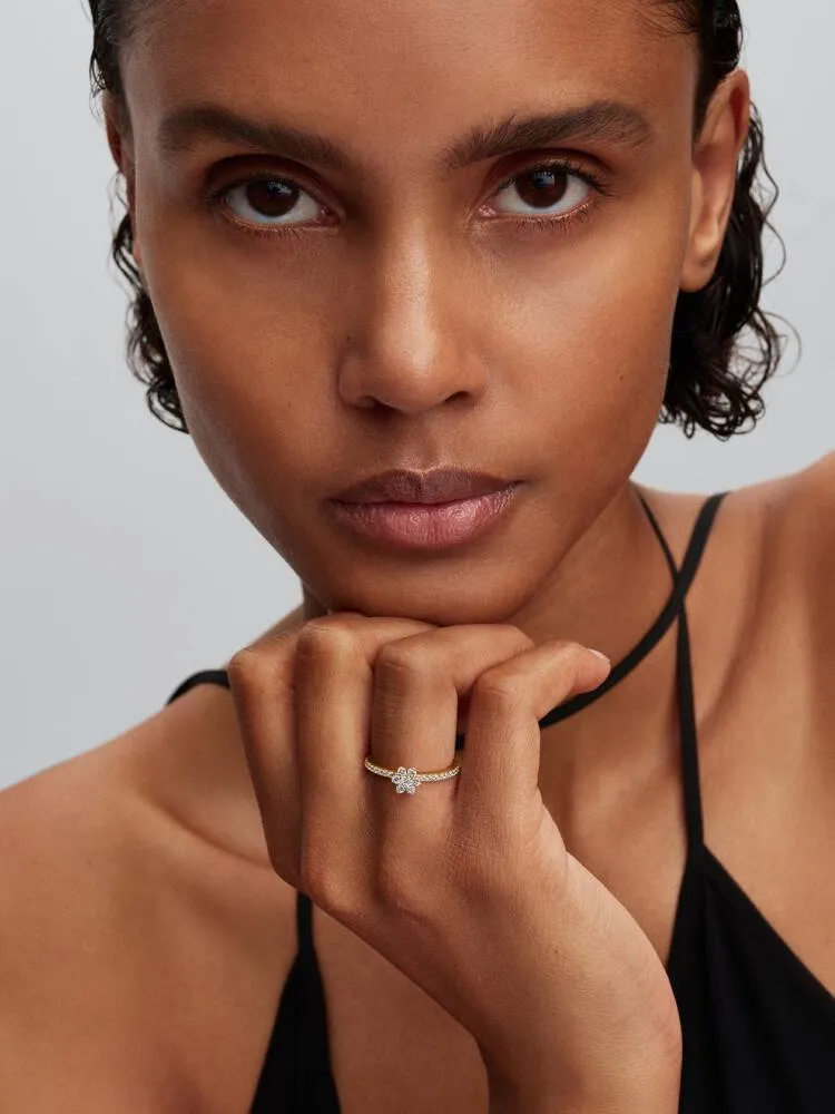 Flower 14k gold-plated ring with clear cubic zirconia / 164499C01-58