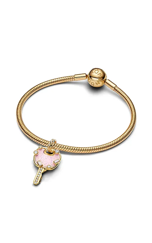 Love key 14k gold-plated dangle with clear cubic zirconia and lab-created pink opal/ 764349C01