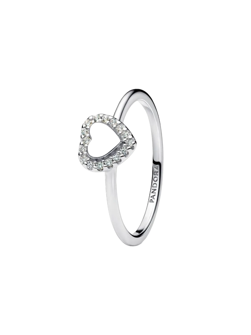 Engravable heart sterling silver ring with clear c