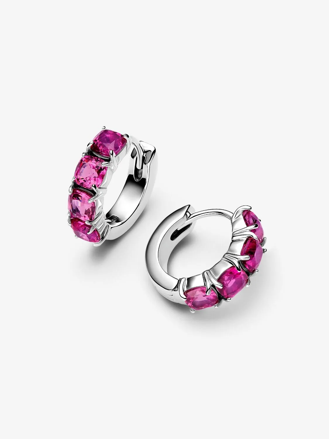 Sterling silver hoop earrings with phlox pink crystal/ 293851C02