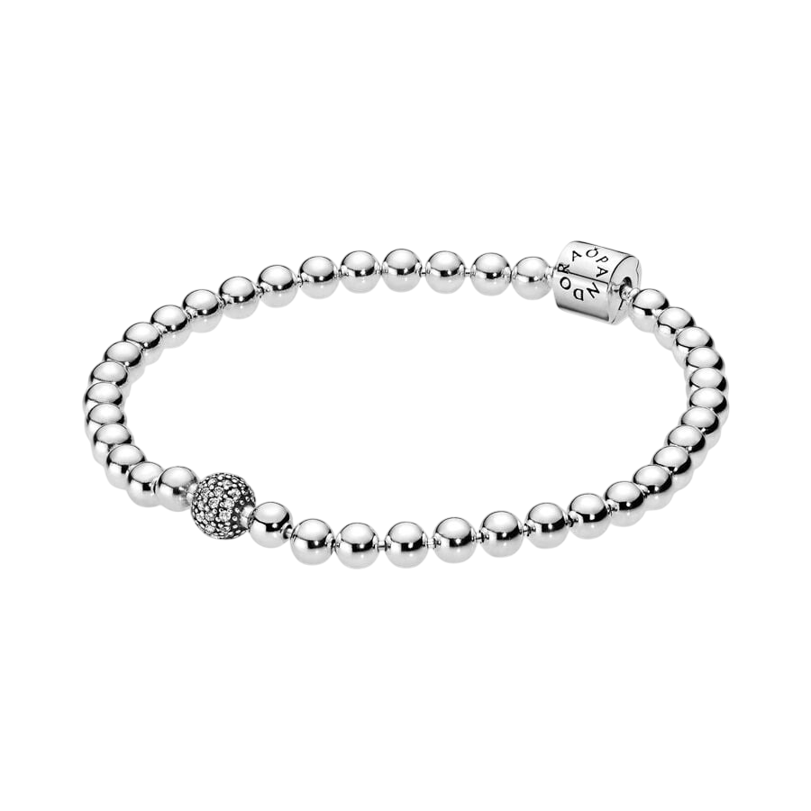 Beaded sterling silver bracelet with clear cubic z