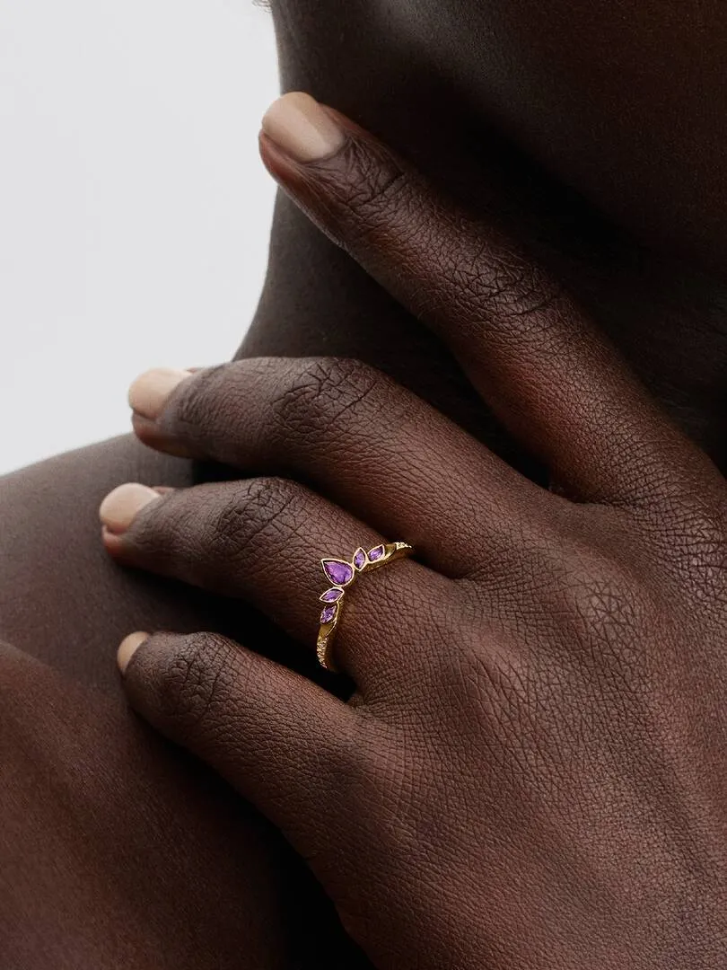 Disney Frozen Anna 14k gold-plated ring with violet purple crystal and clear cubic zirconia/164135C01-58