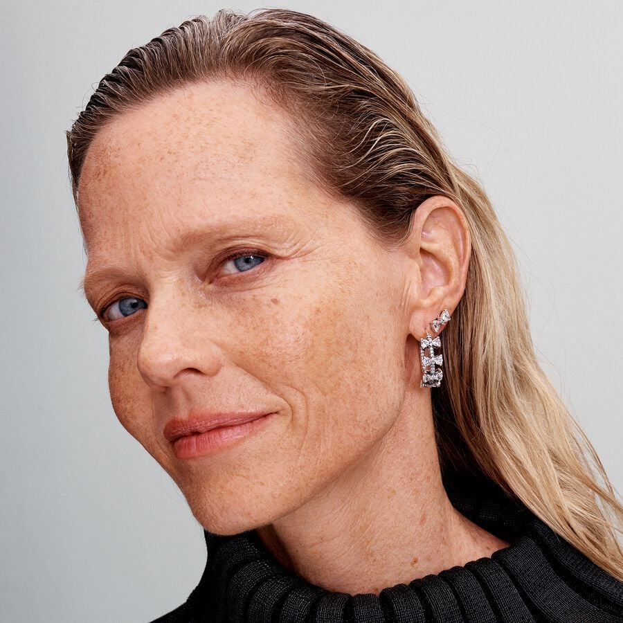 Bow sterling silver hoop earrings with clear cubic zirconia/ 293545C01