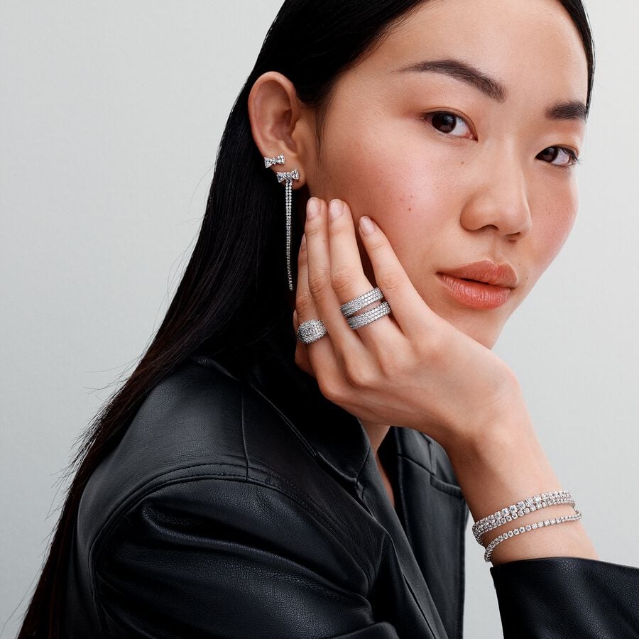 Cocktail sterling silver ring with clear cubic zirconia/ 193556C01-56