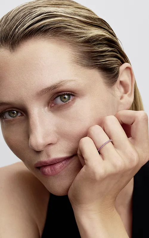 Sterling silver ring with fancy pink cubic zirconi