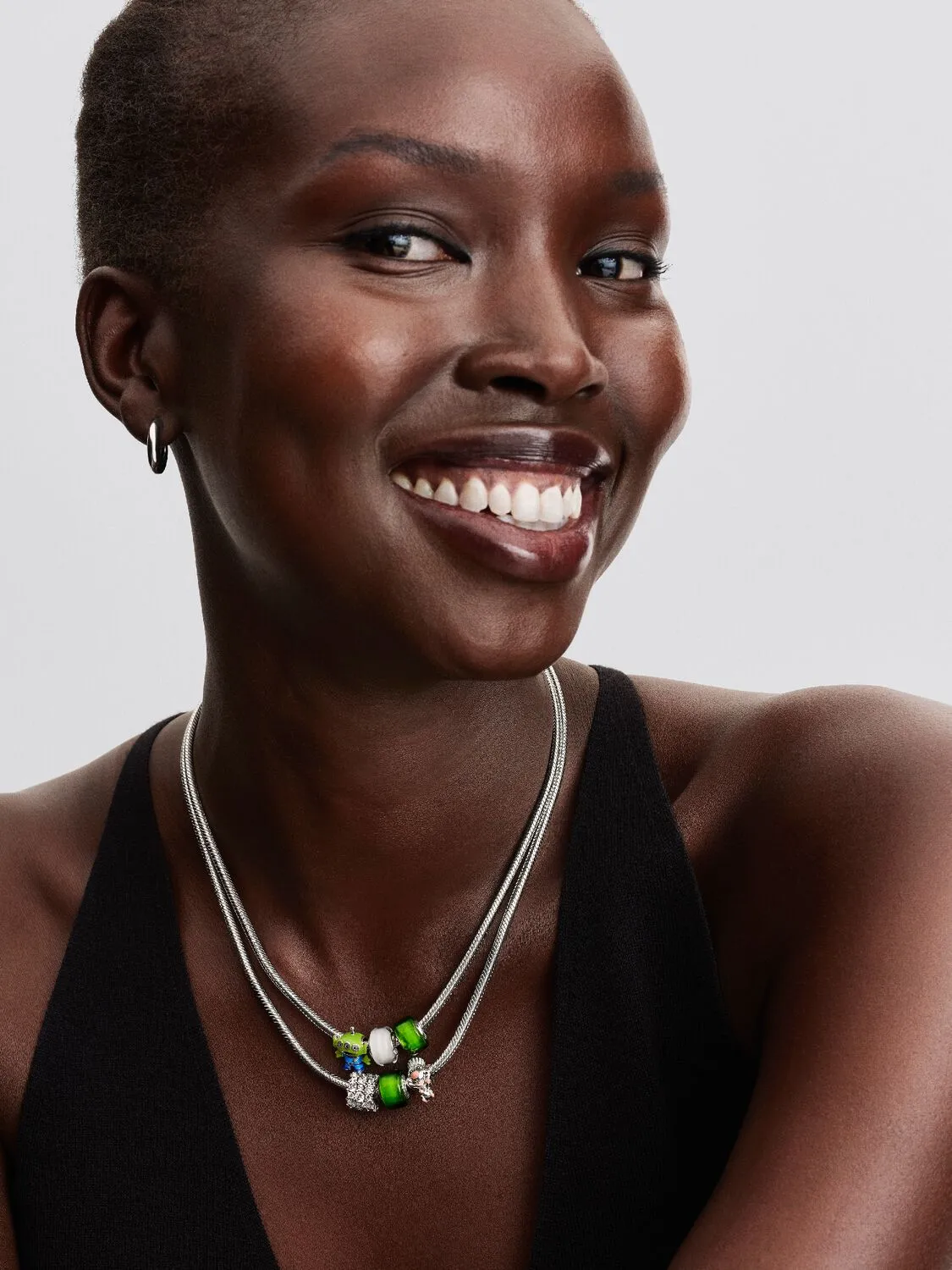 Disney Pixar Little Green Men sterling silver charm with black, purple, blue and glittery green enamel / 794024C01