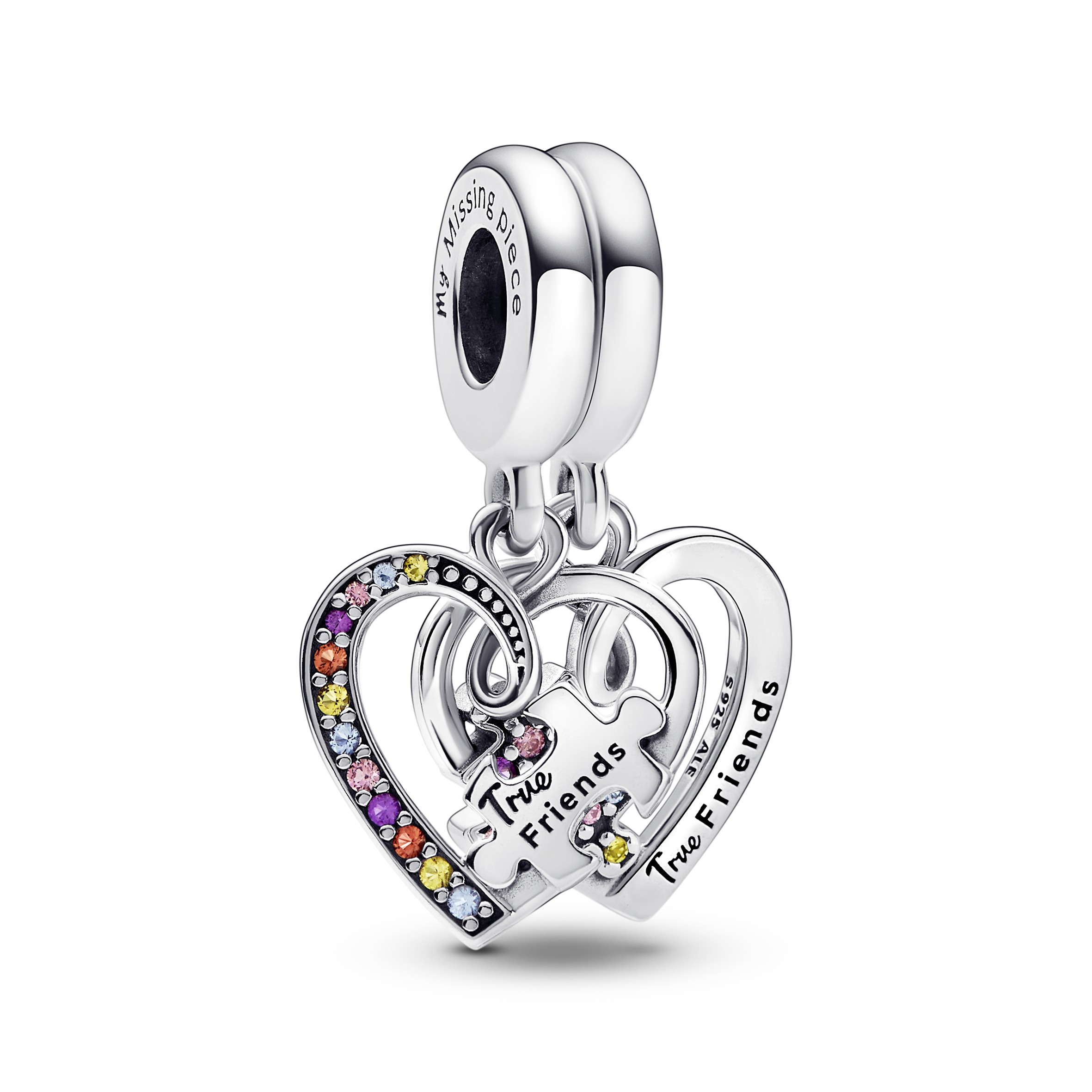Splitable hearts sterling silver dangle with icy b
