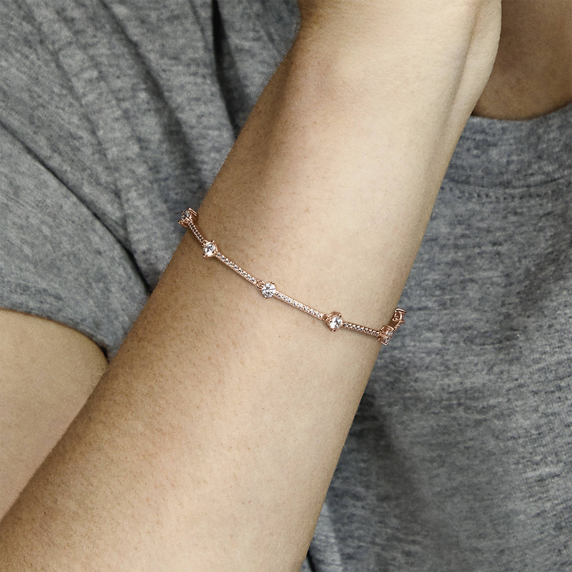 14k Rose gold-plated bracelet with clear cubic zir