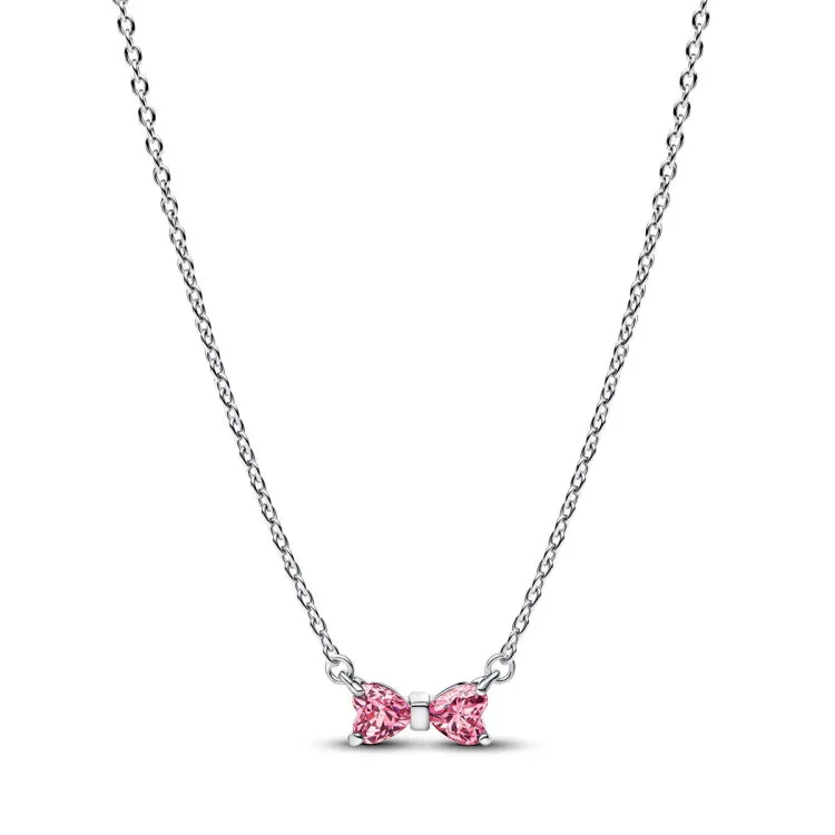 Bow sterling silver collier with fancy pink and cl