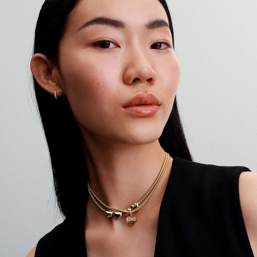 Engravable love heart 14k gold-plated dangle with clear cubic zirconia/ 763604C01