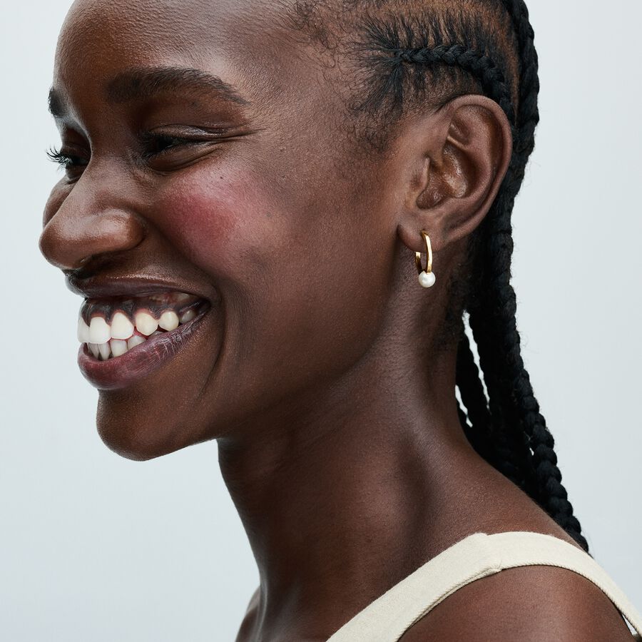 14k Gold-plated hoop Earrings with white treated freshwater cultured pearl