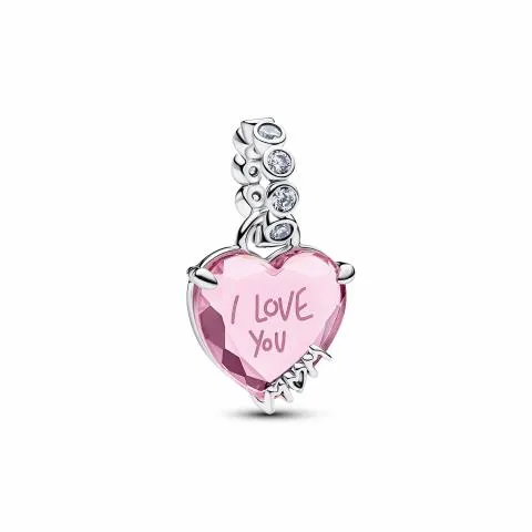 Heart sterling silver dangle with pink and clear cubic zirconia / 794464C01