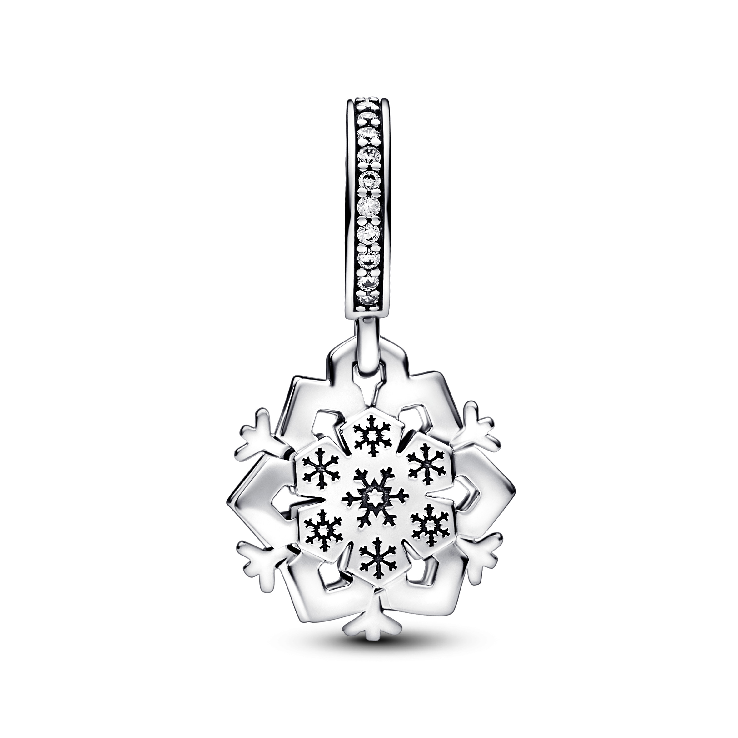 Snowflake sterling silver double dangle with clear cubic zirconia/ 792355C01