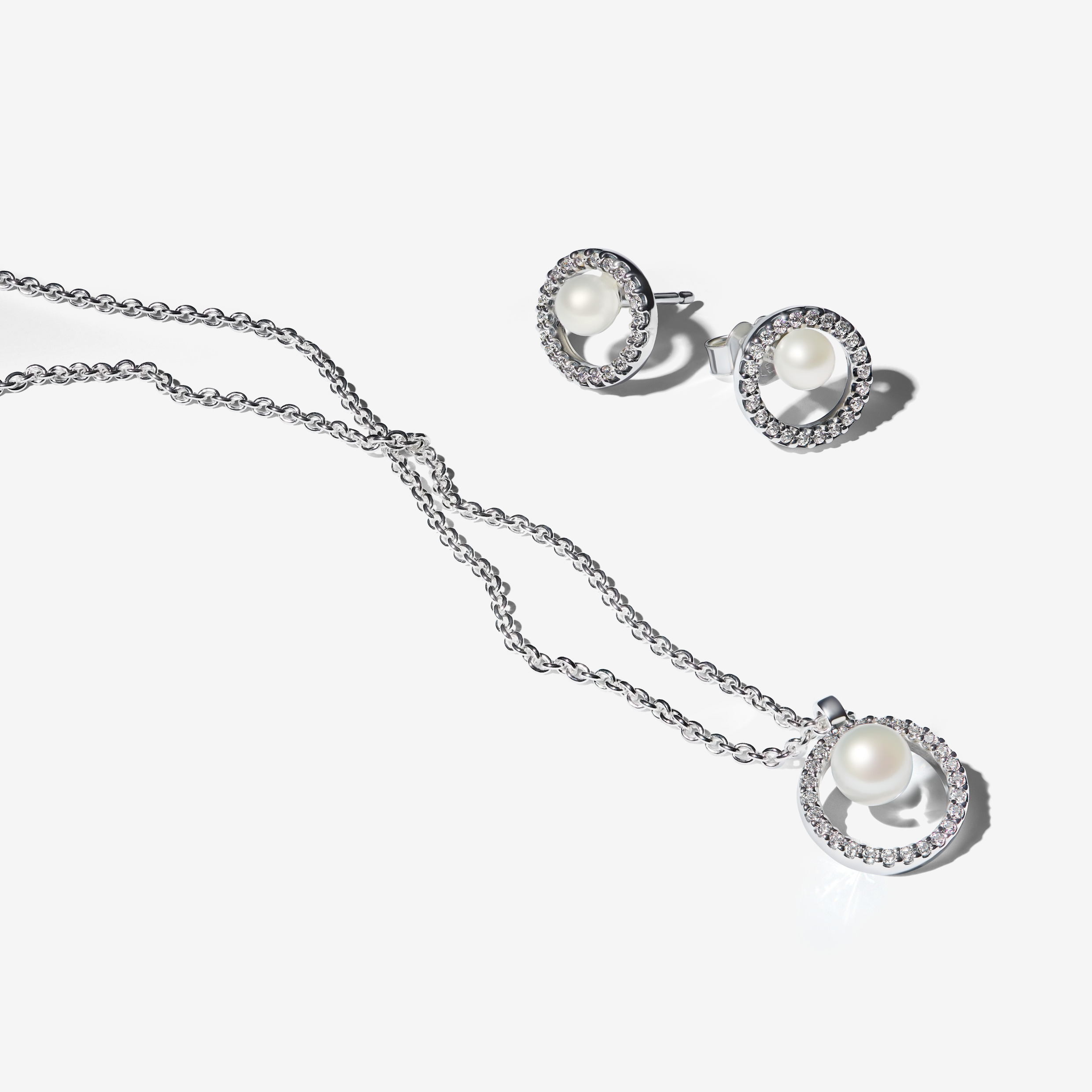 Freshwater Cultured Pearl & Pavé Halo Stud Jewelry Set