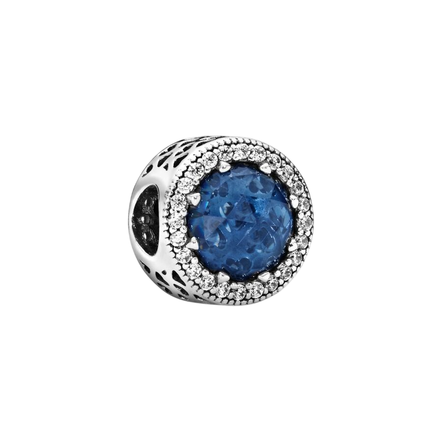 Abstract silver charm with moonlight blue crystal 