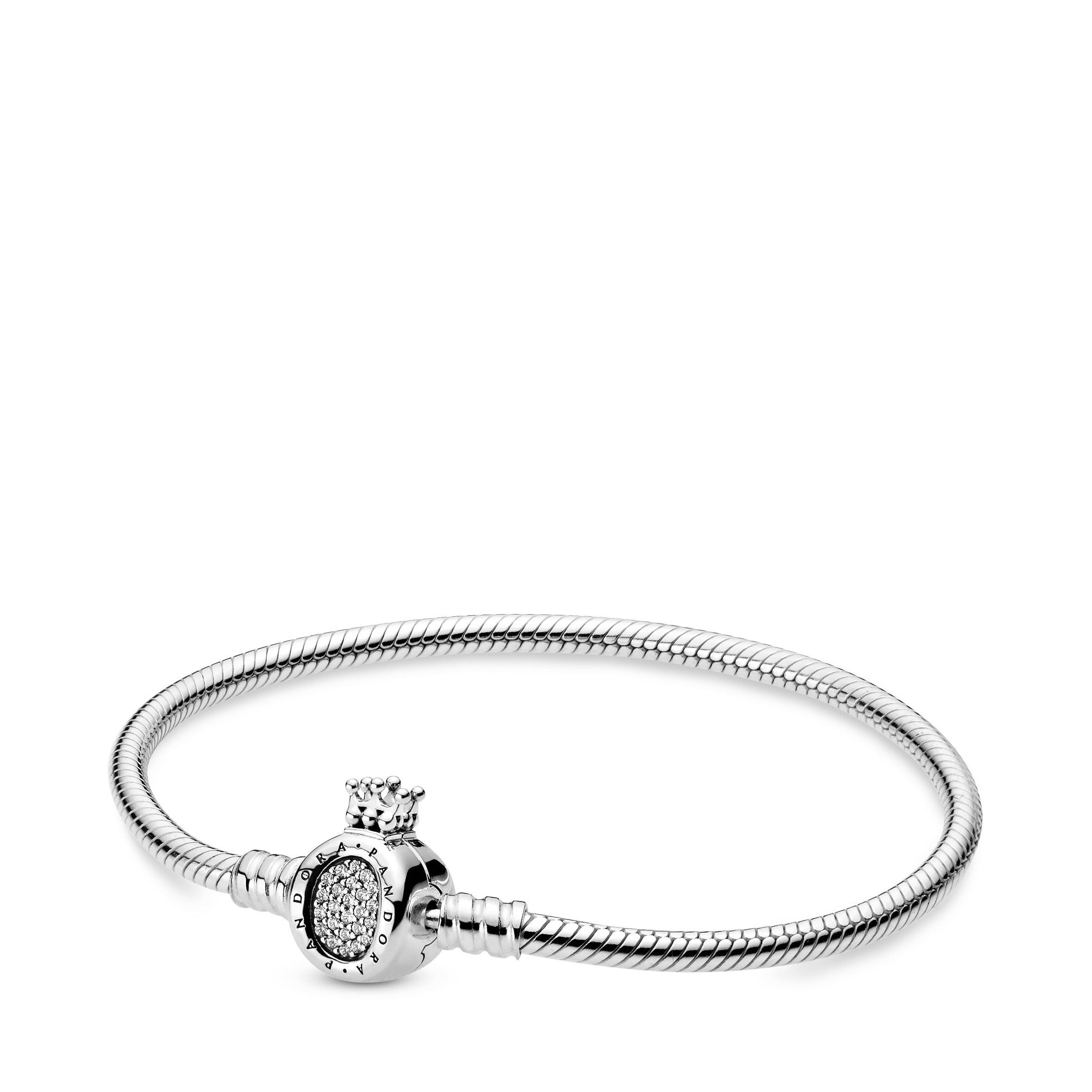 Snake chain sterling silver bracelet and crown O clasp with clear cubic zirconia/ Серебряный браслет