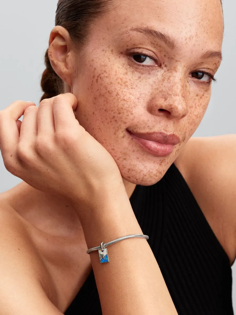 Flower sterling silver dangle with black crystal and red enamel/ 793917C01