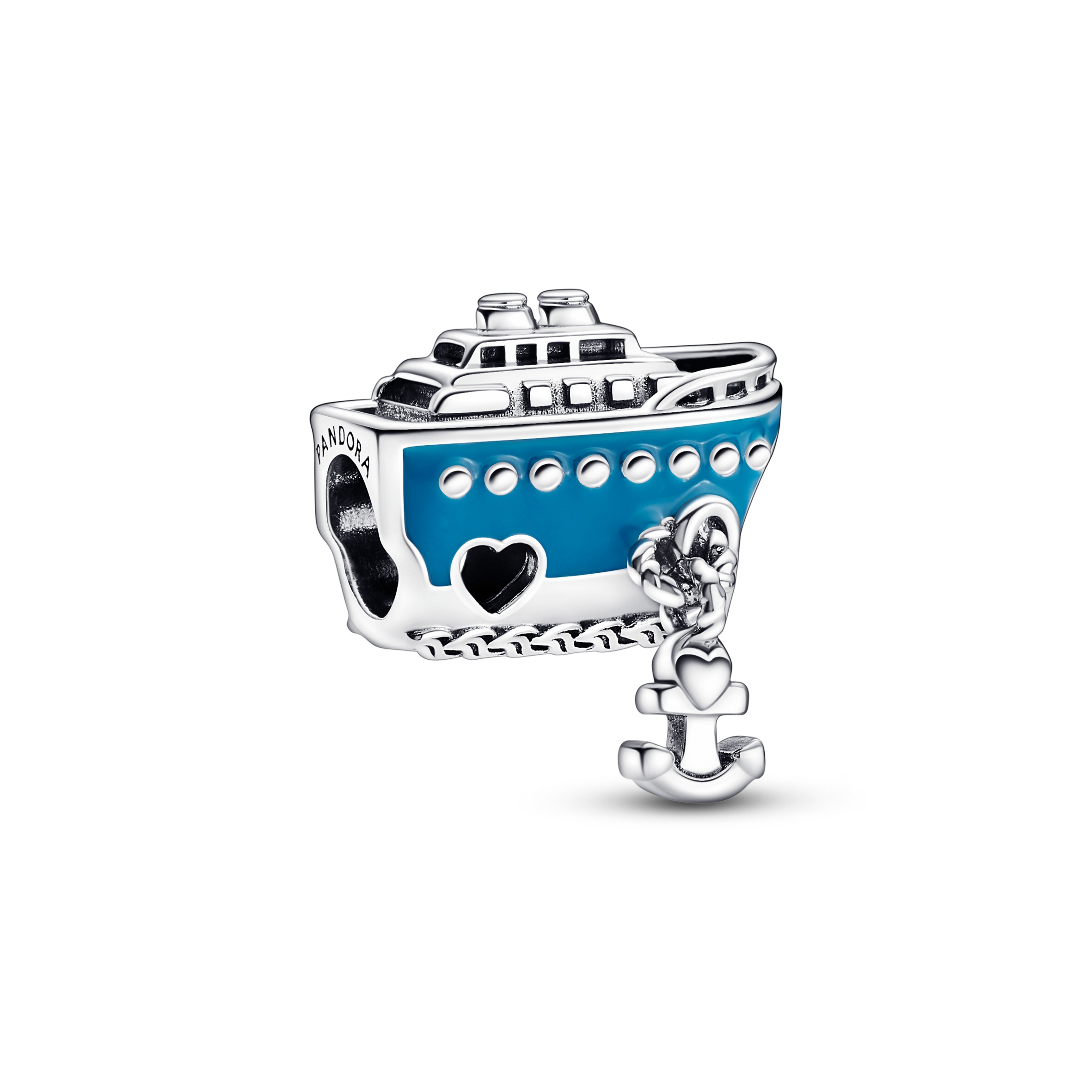 Cruise ship sterling silver charm with blue enamel