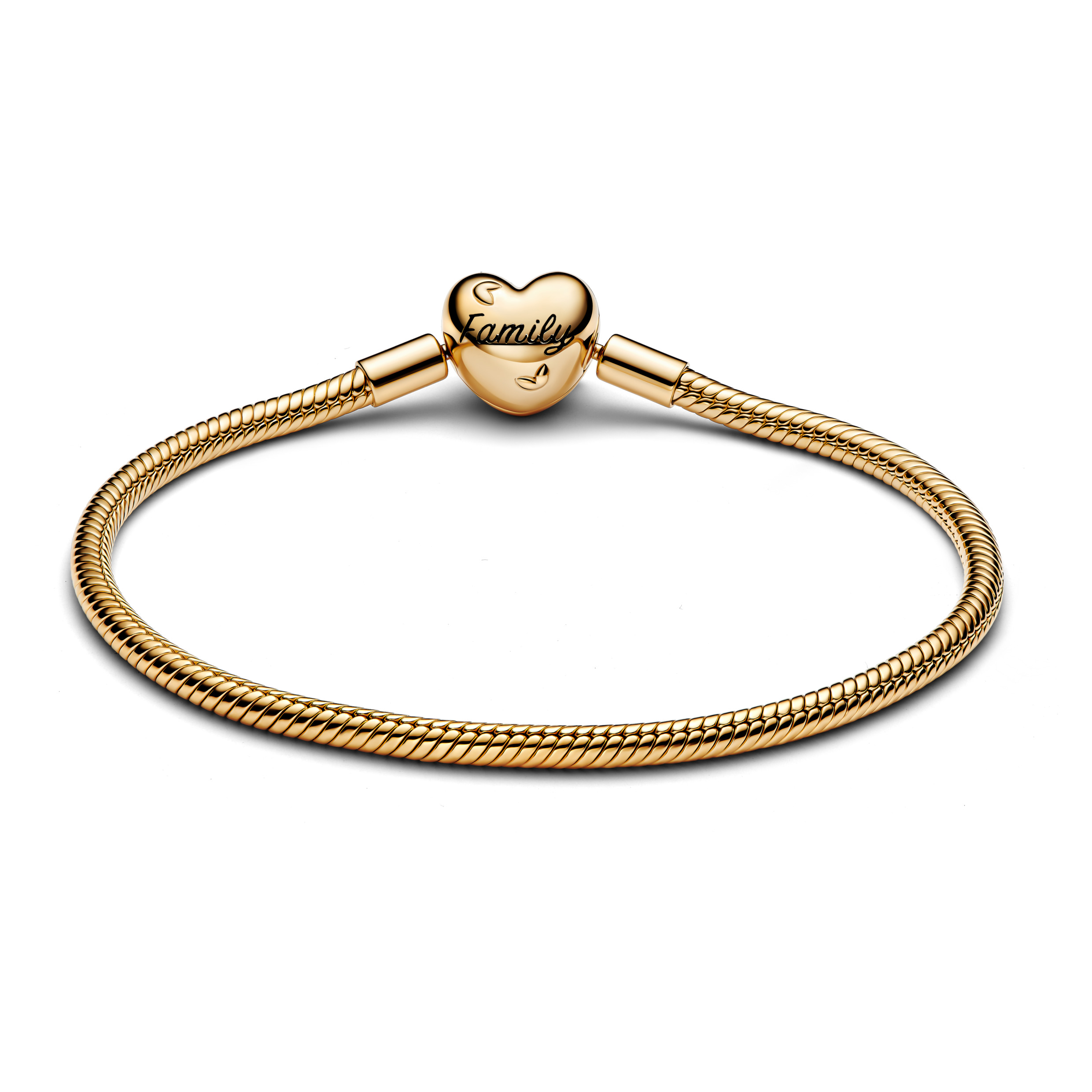 Snake chain 14k gold-plated bracelet and heart clasp with clear cubic zirconia and black enamel/ 563516C01-18