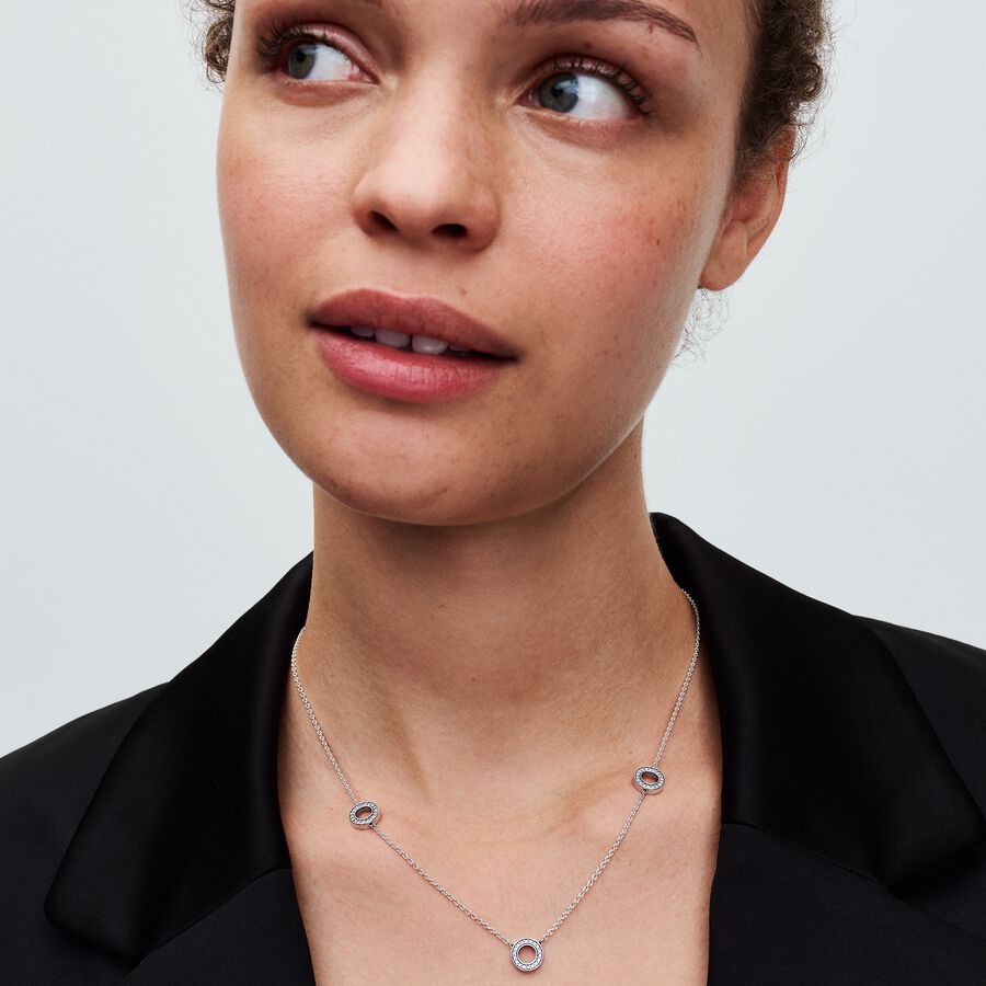 Sterling silver necklace with clear cubic zirconia