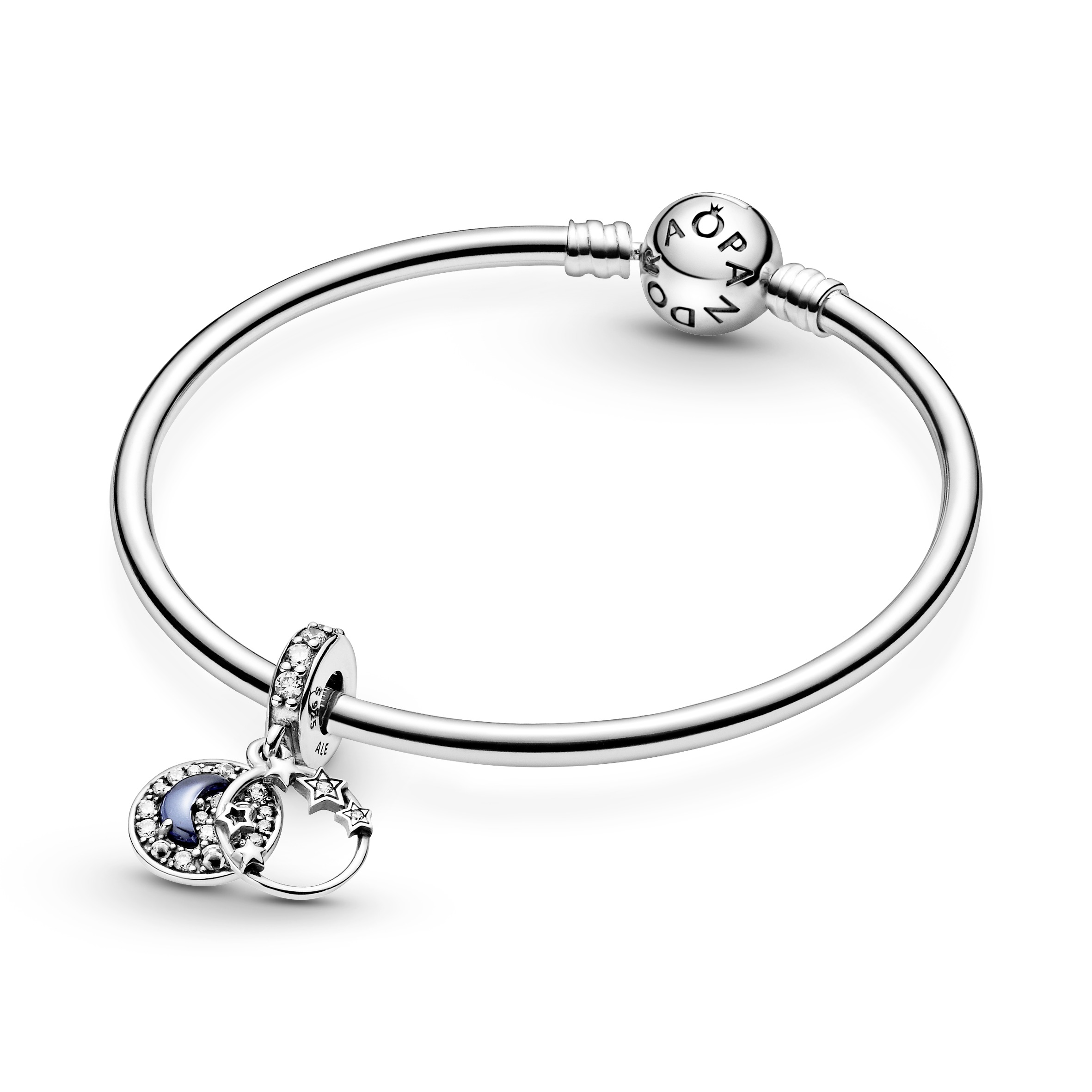 Star and moon sterling silver dangle withskylight blue crystal andclear cubic zirconia /799216C01