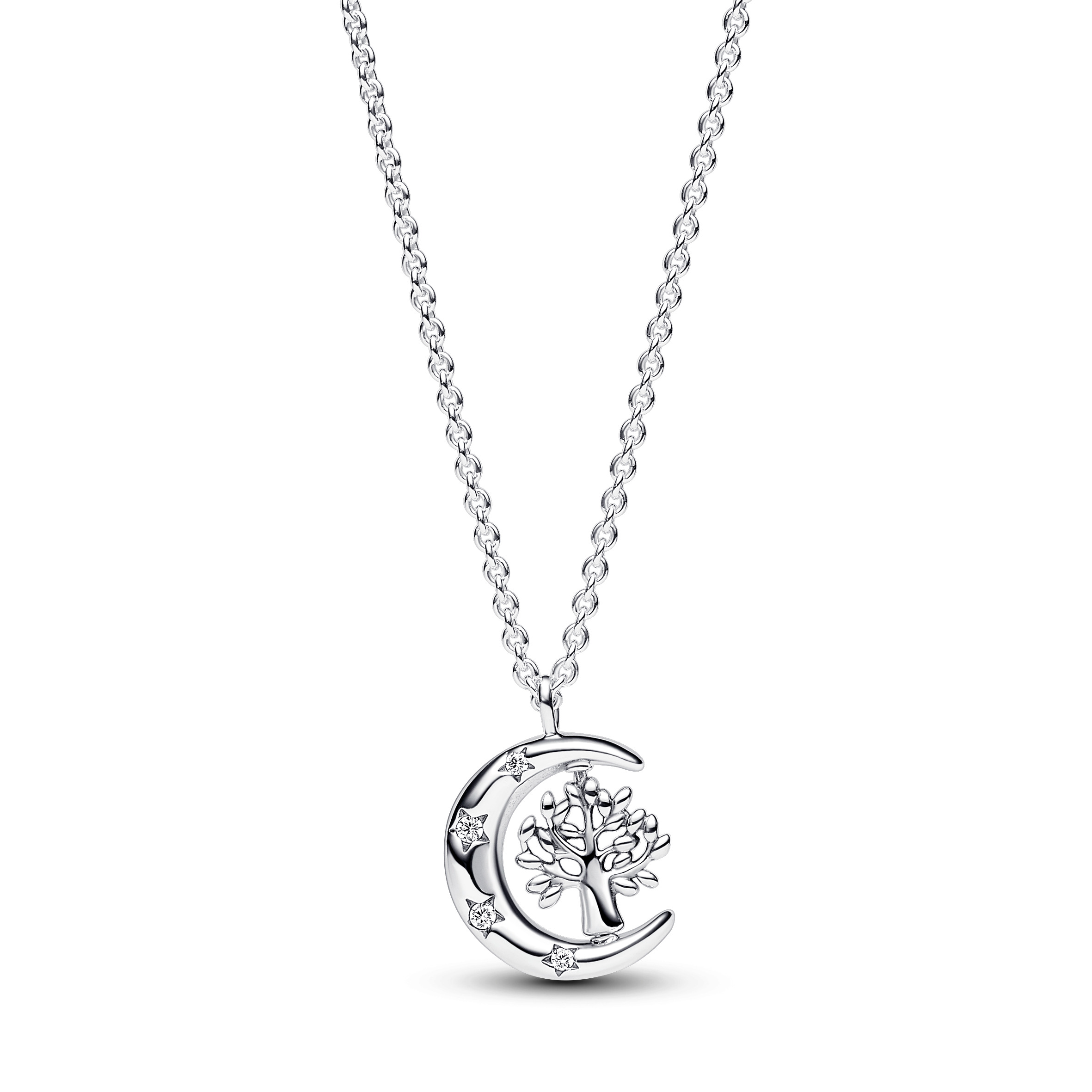 Crescent moon sterling silver pendant necklace wit