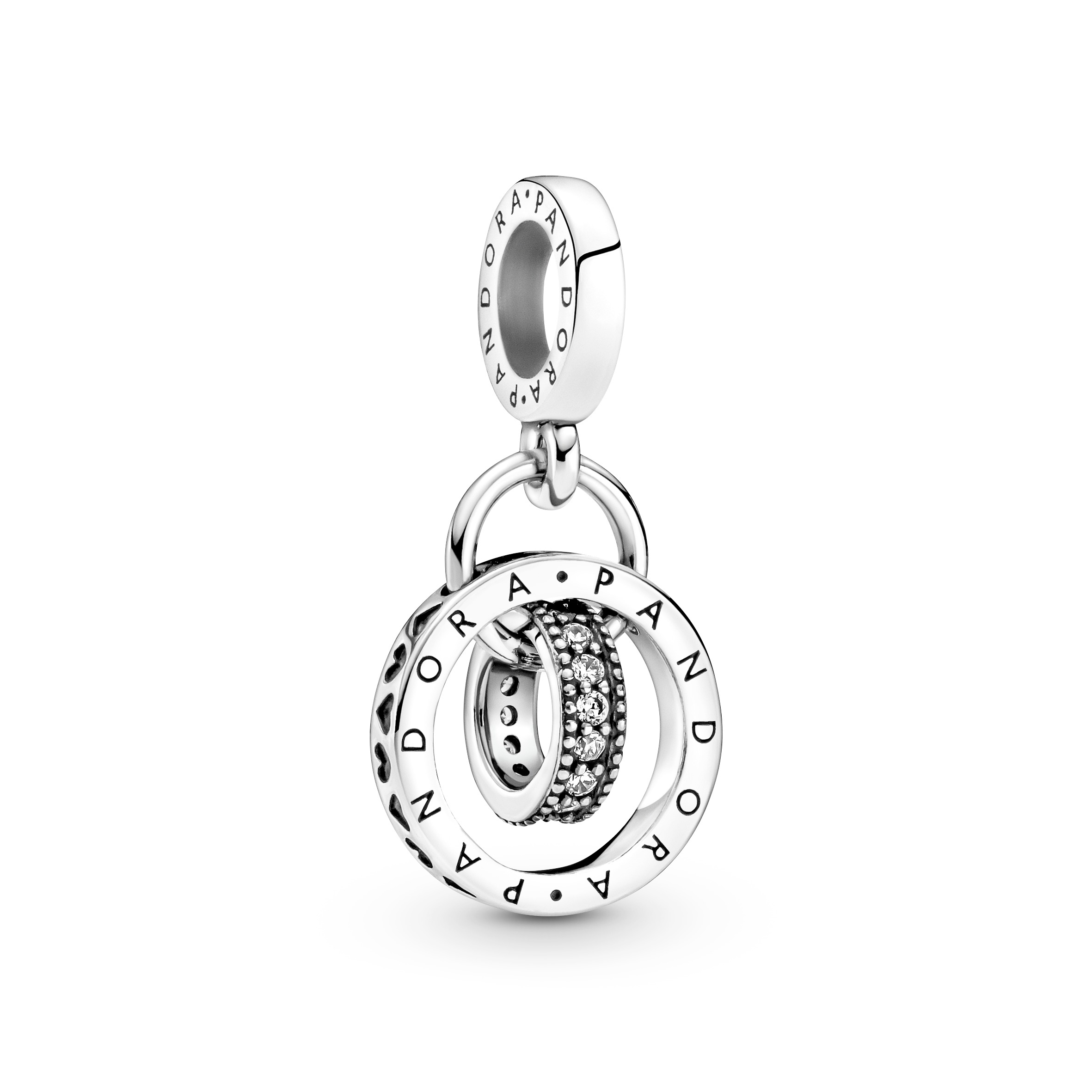 Pandora logo sterling silver dangle with clearcubic zirconia