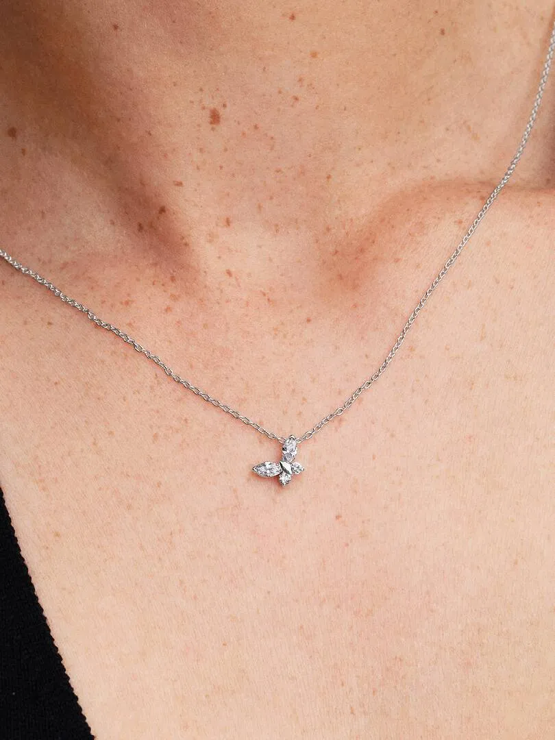 Butterfly sterling silver collier with clear cubic zirconia/394266C01-45