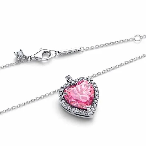 Heart sterling silver collier with fancy pink and clear cubic zirconia/ 394414C01-45