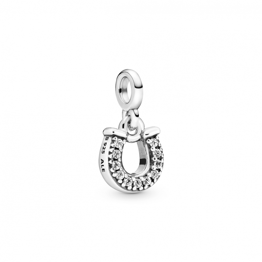 Horseshoe sterling silver dangle charmwith clear c