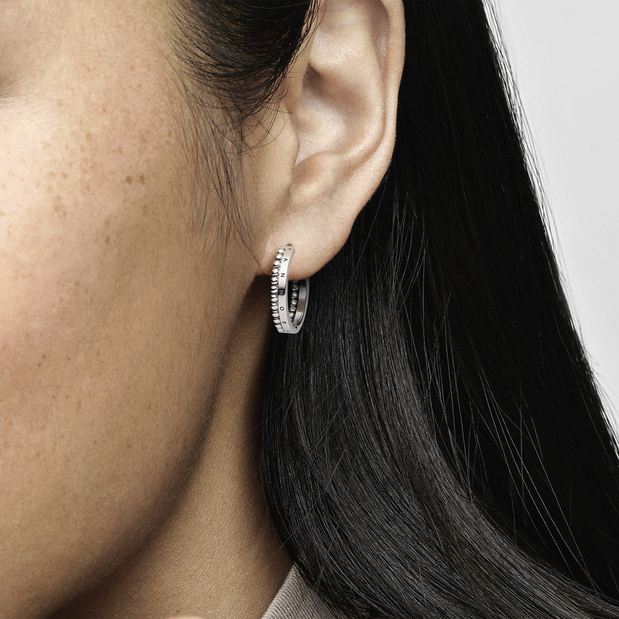 Pandora logo sterling silver hoop earRing