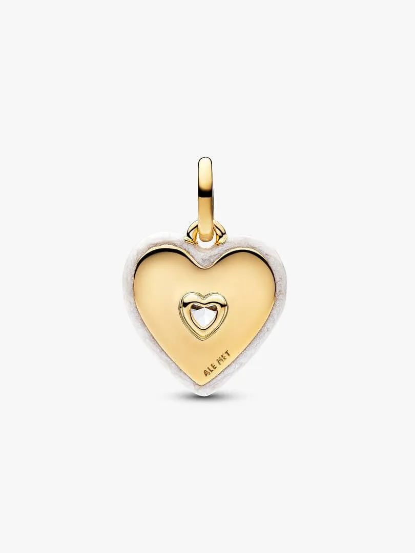 Heart 14k gold-plated medallion with clear cubic zirconia and shimmering white enamel/ 764409C01