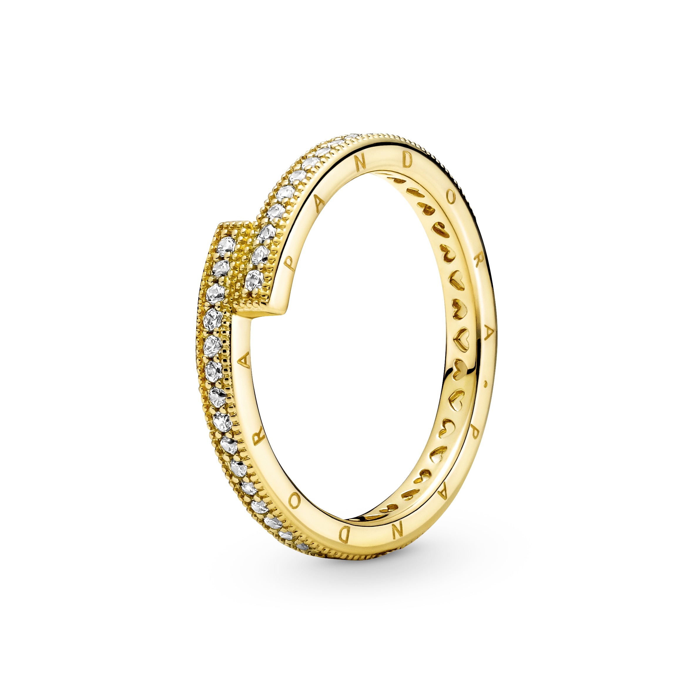 Pandora logo 14k gold-plated ring withclear cubic zirconia /169491C01-54